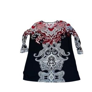 Susan graver red black blouse xs